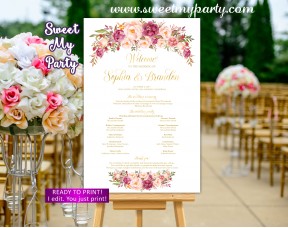 Blush Wedding Program Sign,Gold Wedding Welcome sign with program,(31kw)